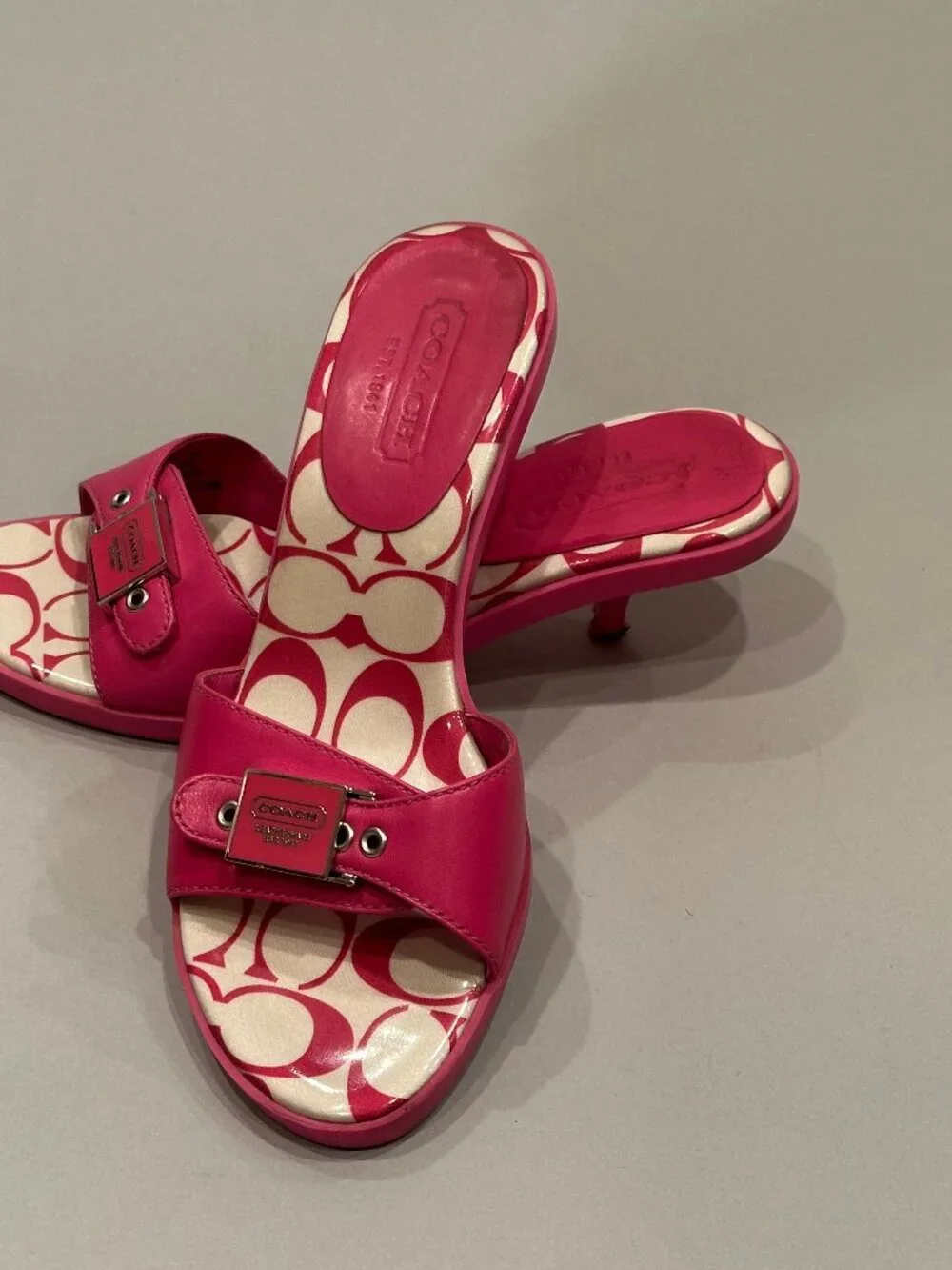 Coach Narissa Baby Calf Kitten Heel Slides, size 6 med, color Punch - Picture 1 of 5